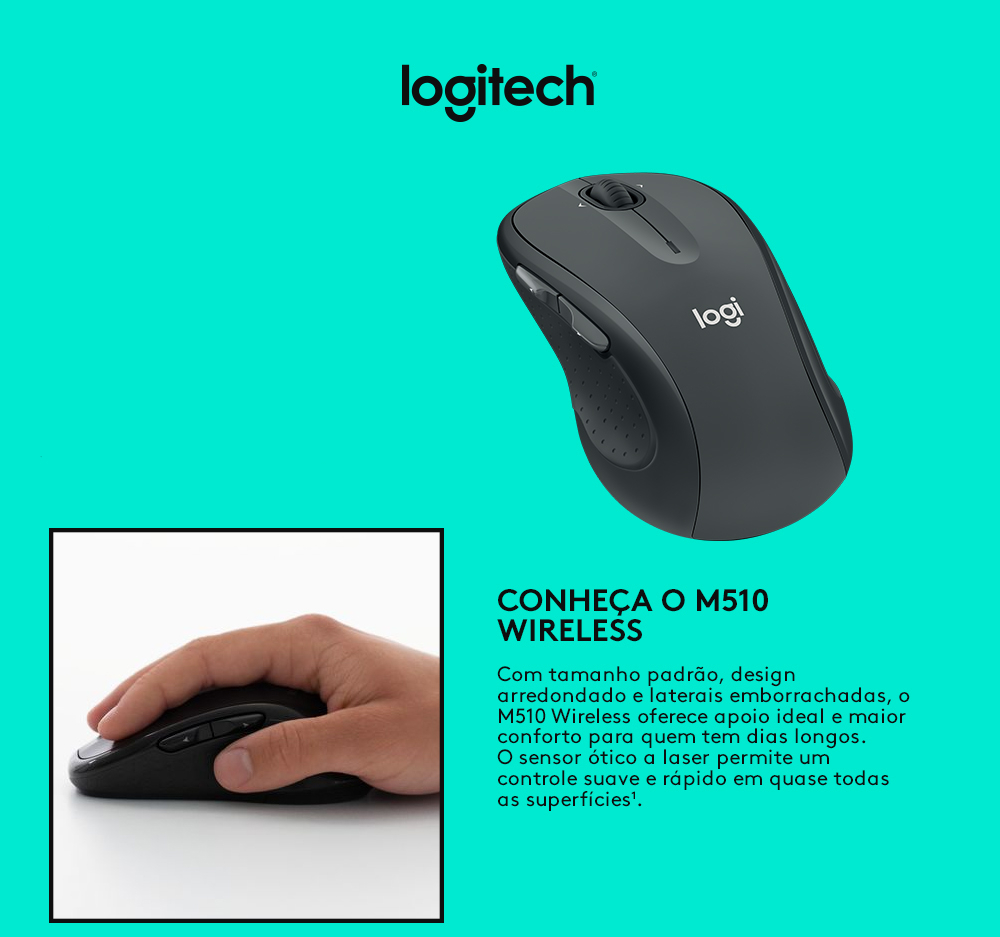 Mouse Logitech M510 Sem Fio Tecnologia Unifying Preto 1000DPI 
